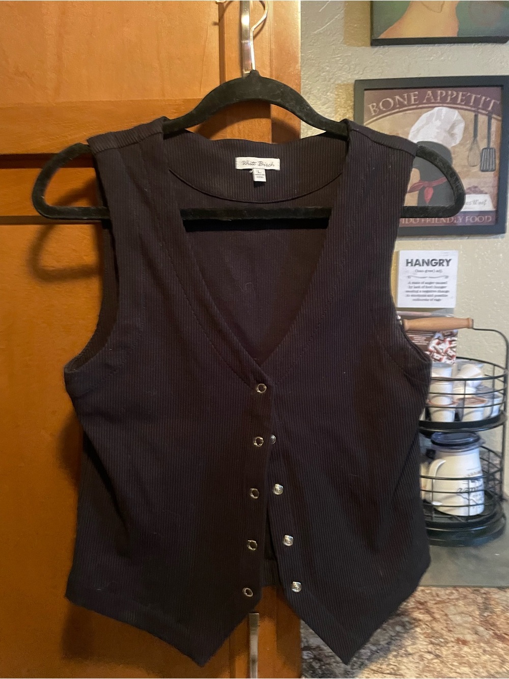 white birch Black Ribbed Button-Front Women's Vest